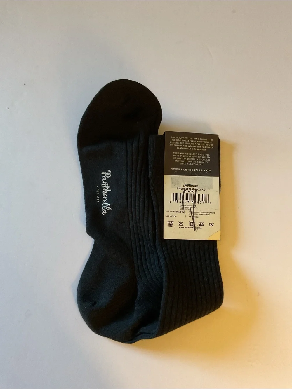 PANTHERELLA LABURNUM MENS FINE WOOL SOCKS IN BLACK SIZE LARGE NWT
